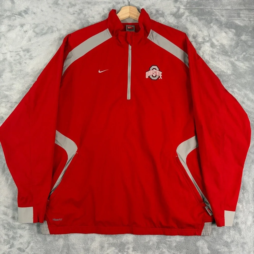 Ohio State Buckeyes Mens Large Nike FitStorm 1/4 Zip Pullover Jacket Red VTG